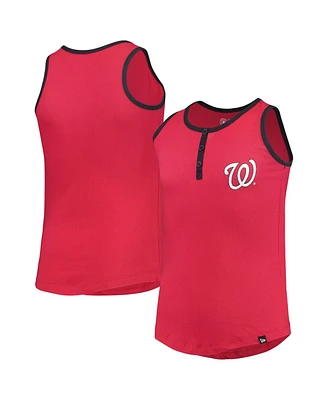 Big Girls New Era Red Washington Nationals Henley Tank Top