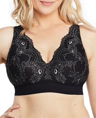 Glamorise Plus Full Figure Bramour Lexington Lace Plunge Wireless Bralette 7013