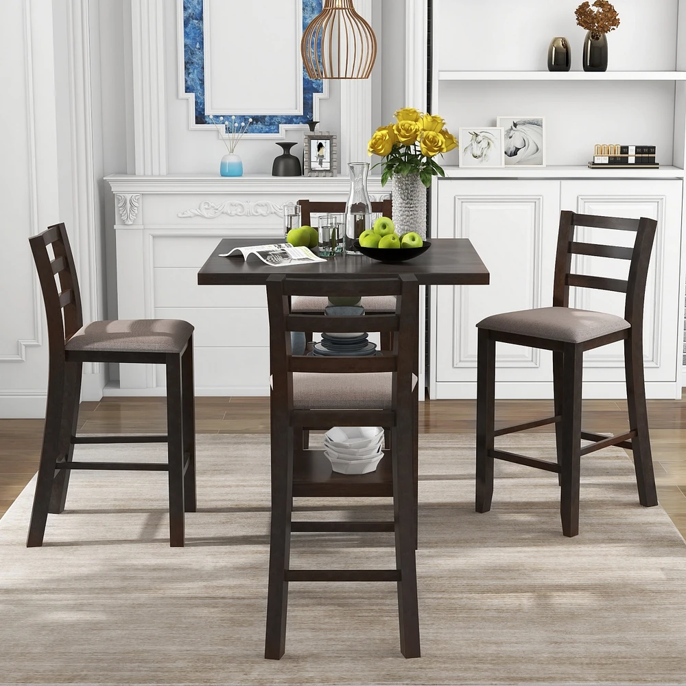 Streamdale Furniture 5-Piece Wooden Counter Height Dining Set With Padded Chairs And Storage Shelving