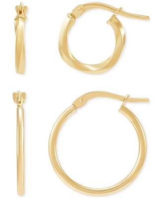 Italian Gold 2-Pc. Set Polished & Twist Style Small Hoop Earrings in 10k Gold