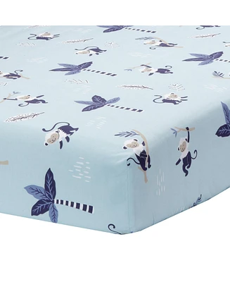 Lambs & Ivy Jungle Party 100% Cotton Monkey/Palm Tree Fitted Crib Sheet