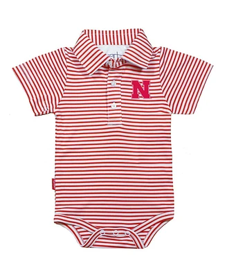 Infant Boys and Girls Garb Red, White Nebraska Huskers Carson Striped Short Sleeve Bodysuit