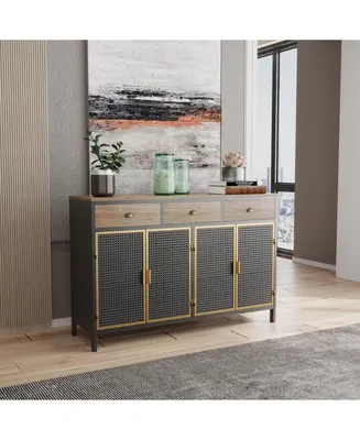 4 Doors Modern Sideboard With 3 Top Drawers, Freestanding Sideboard Storage Cabinet Entryway