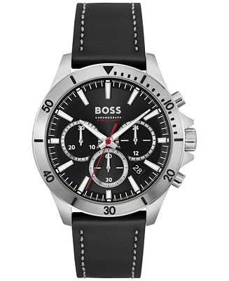 Hugo Boss Men's Chronograph Troper Black Leather Strap Watch 45mm