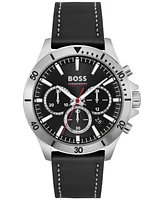 Hugo Boss Men's Chronograph Troper Black Leather Strap Watch 45mm