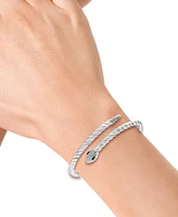 Effy Diamond (1/4 ct. t.w.) & Tsavorite (1/20 ct. t.w.) Snake Bypass Bangle Bracelet in Sterling Silver
