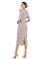Mac Duggal Women's Embellished High Neck Puff Sleeve Fitted Dress