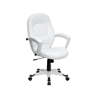 Emma+Oliver Mid-Back Leather Tapered Back Executive Swivel Office Chair With Base And Arms