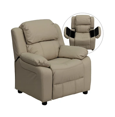 Deluxe Padded Contemporary Kids Recliner With Storage Arms