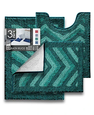 3 Piece Ultra Soft Non Slip Shaggy Bath Rug - Chevron Design Small, Large & Contour
