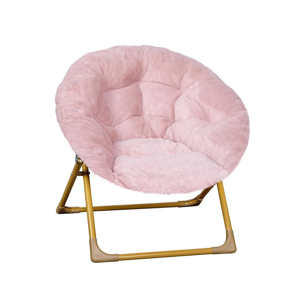 Io Kid'S Folding Saucer Chair With Cozy Faux Fur Upholstery And Metal Frame For Playroom, Bedrooms, Nursery More