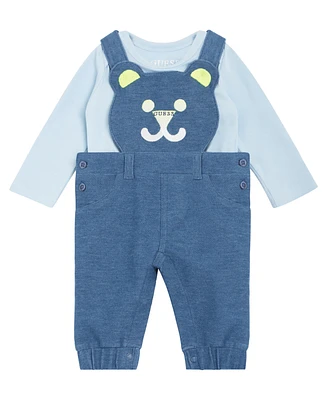 Guess Baby Boys Bodysuit and Knit Denim Bear Overall, 2 Piece Set