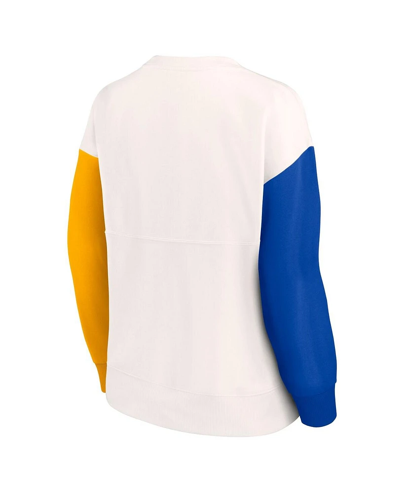 Women's Fanatics White Los Angeles Rams Colorblock Primary Logo Pullover Sweatshirt