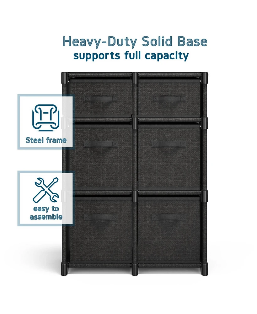 Heavy Duty 6 Cube Storage Organizer with Fabric Bins