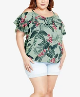 City Chic Plus Phoebe Print Top