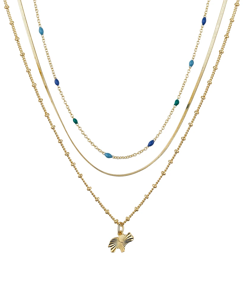 Unwritten 14K Gold Plated Elephant and Blue Enamel Beads Layered Necklace Set, 3 Pieces