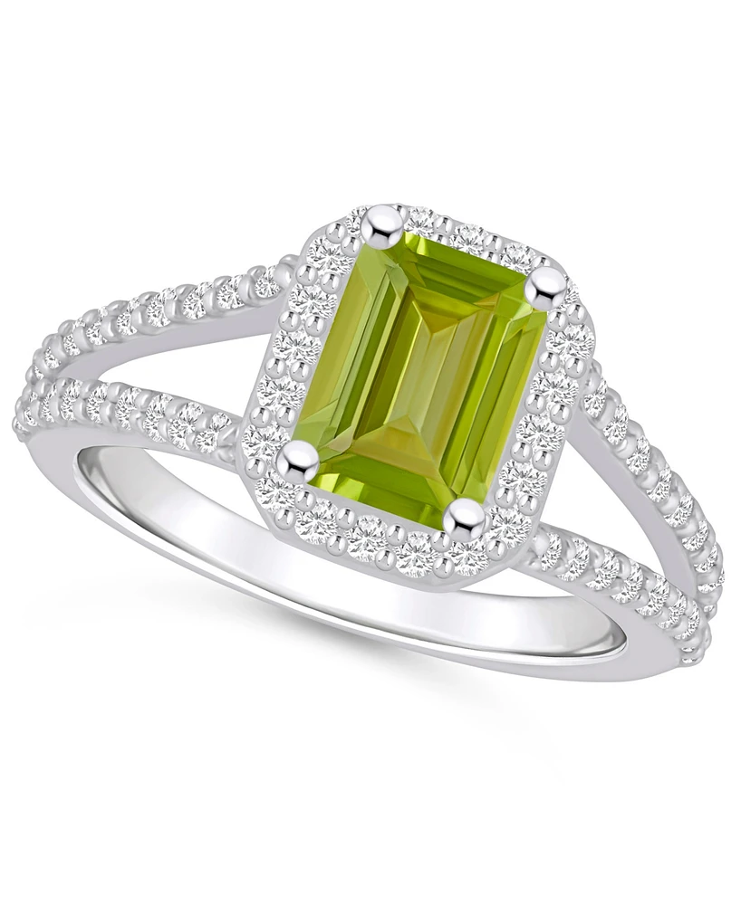 Macy's Peridot (1-3/4 ct. t.w.) and Diamond (1/2 Halo Ring 14K White Gold