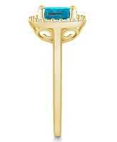 Macy's Blue Topaz (2-3/4 ct. t.w.) and Diamond (1/4 Halo Ring 14K Yellow Gold