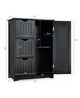 Bathroom Floor Cabinet Side Storage with 3 Drawers and 1 Cupboard
