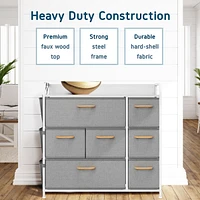 Nestl Heavy Duty 7 Drawer Fabric Dresser Organizer for Bedroom, Nursery, & Closet with Shoe Rack, Easy to Pull Wood Handles & Textured Wood Top