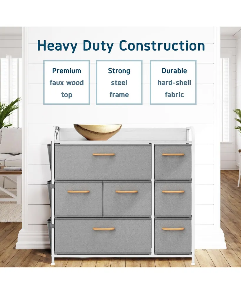 Heavy Duty Small 4 Drawer Fabric Dresser Organizer for Bedroom, Nursery, & Closet with Shoe Rack, Easy to Pull Wood Handles & Textured Wood Top
