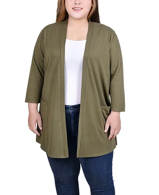 Ny Collection Plus Size 3/4 Sleeve Two Pocket Cardigan Sweater