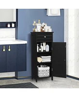 Bathroom Floor Cabinet Wooden Storage Organizer Free-Standing w/ Drawer & Shelf