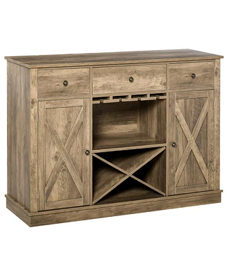 Homcom Farmhouse Sideboard Buffet Table Storage Cabinet w/3 Drawers, Wood Finish