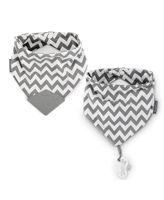 BooginHead Baby Cotton Baby Drool Bibs, Teething Bib and Pacifier Holder Bib, 2 Pack, Gray Chevron