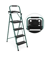 4 Step Ladder Folding Portable Anti-Slip Steel Step Stool 330lbs with Tool Platform