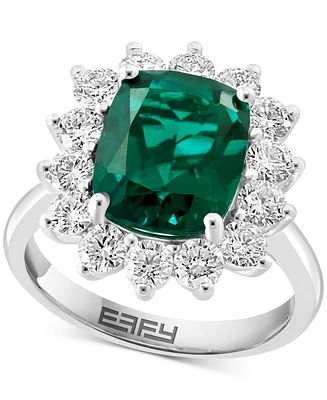 Effy Lab Grown Emerald (3-1/4 ct. t.w.) & Lab Grown Diamond (1-3/8 ct. t.w.) Halo Ring in 14k White Gold
