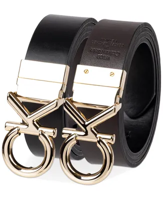 Calvin Klein Women's Reversible Puffed Ck Monogram Buckle Belt