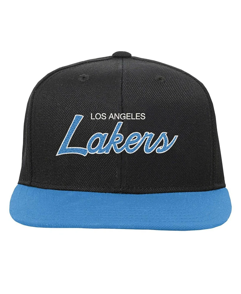 Big Boys and Girls Mitchell & Ness Black Los Angeles Lakers Team Script Snapback Hat