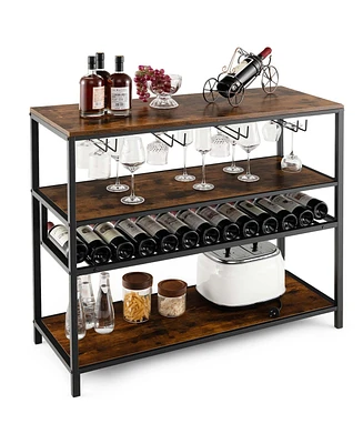 Costway Rustic Wine Rack Table 13 Bottles Wine Bar Cabinet Freestanding with Glass Holder