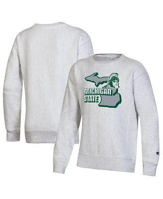 Big Boys Champion Heather Gray Michigan State Spartans Reverse Weave Pullover Sweatshirt