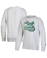 Big Boys Champion Heather Gray Michigan State Spartans Reverse Weave Pullover Sweatshirt