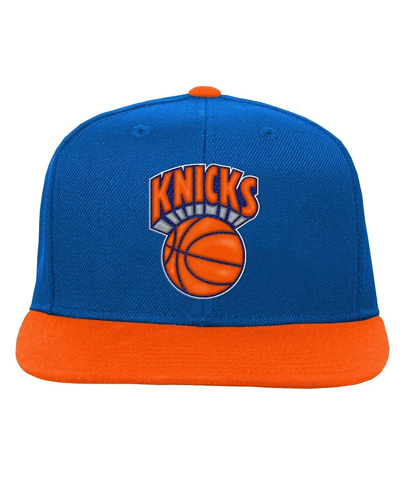 Big Boys and Girls Mitchell & Ness Blue, Orange New York Knicks Two-Tone Snapback Hat
