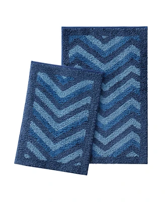 2 Piece Ultra Soft Non Slip Shaggy Bath Rug - Chevron Design Large & Small