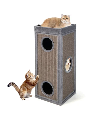 4-Story Cat House 39'' Cat Condo with Scratching Posts & 4 Soft Plush Cushions
