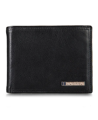 Nautica Men's Enameled Logo Leather Bifold Wallet