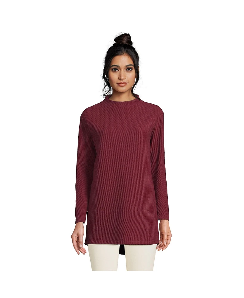 Lands' End Women's Petite Long Sleeve Textured Pique Funnel Neck Tunic