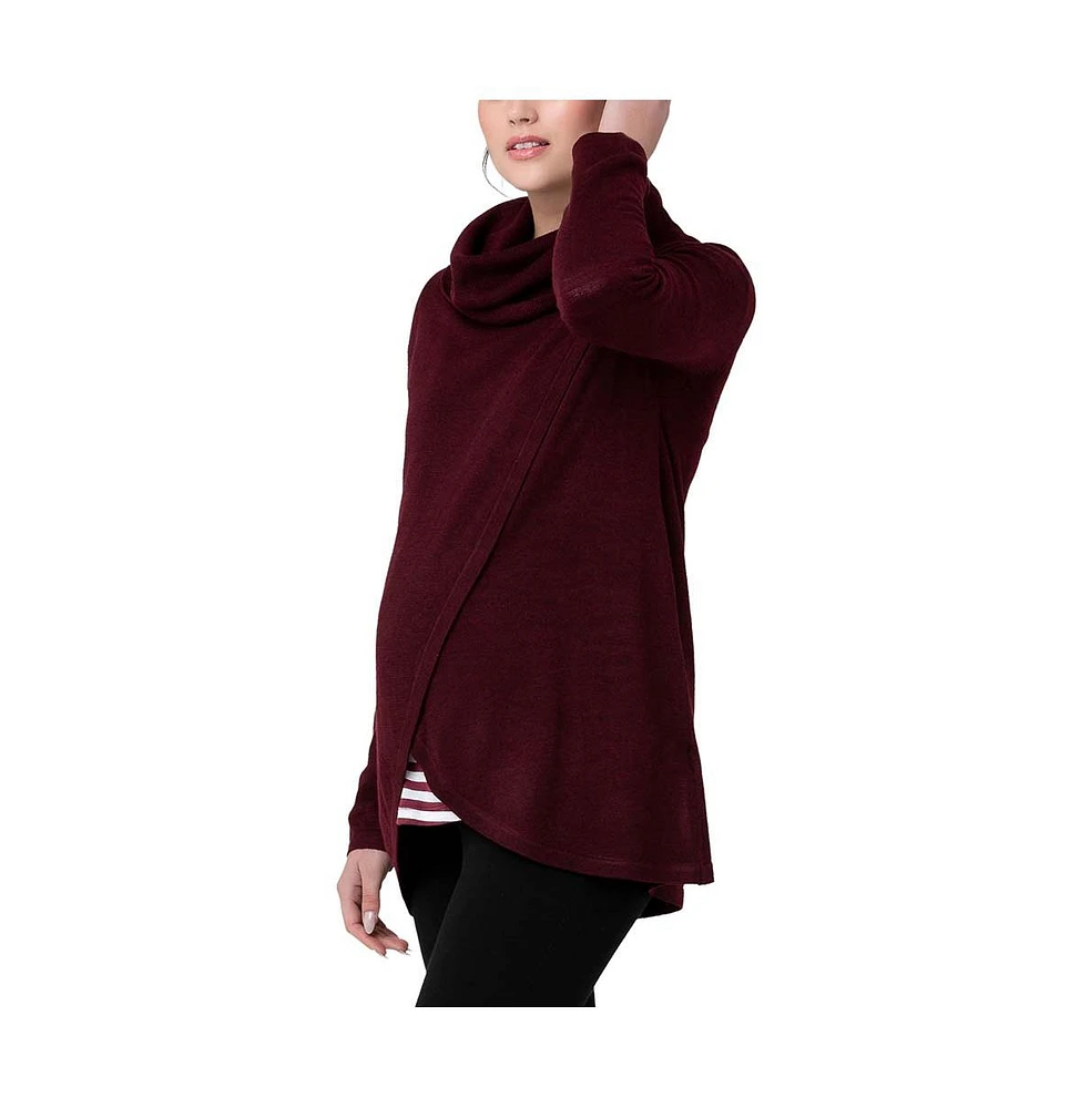 Ripe Maternity Maternity Ripe Cowl Neck Nursing Knit Sweater Maroon