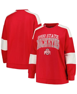 Women's Profile Scarlet Ohio State Buckeyes Plus Size Striped Pullover Sweatshirt