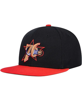 Big Boys and Girls Mitchell & Ness Black, Red Philadelphia 76ers Two-Tone Snapback Hat