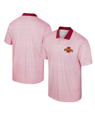 Men's Colosseum White, Cardinal Iowa State Cyclones Print Stripe Polo Shirt