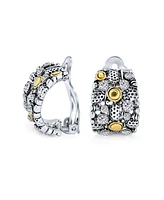 Bling Jewelry Steampunk Crystal Half Hoop Clip-On Earrings for Non-Pierced Ears Silver Gold Tone