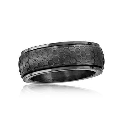 Stainless Steel Honey Comb Design Spinner Ring - Black Plated