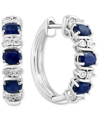 Effy Emerald (1-1/6 ct. t.w.) & Diamond (1/20 ct. t.w.) Extra Small Hoop Earrings in Sterling Silver, 0.33" (Also available in Ruby and Sapphire)