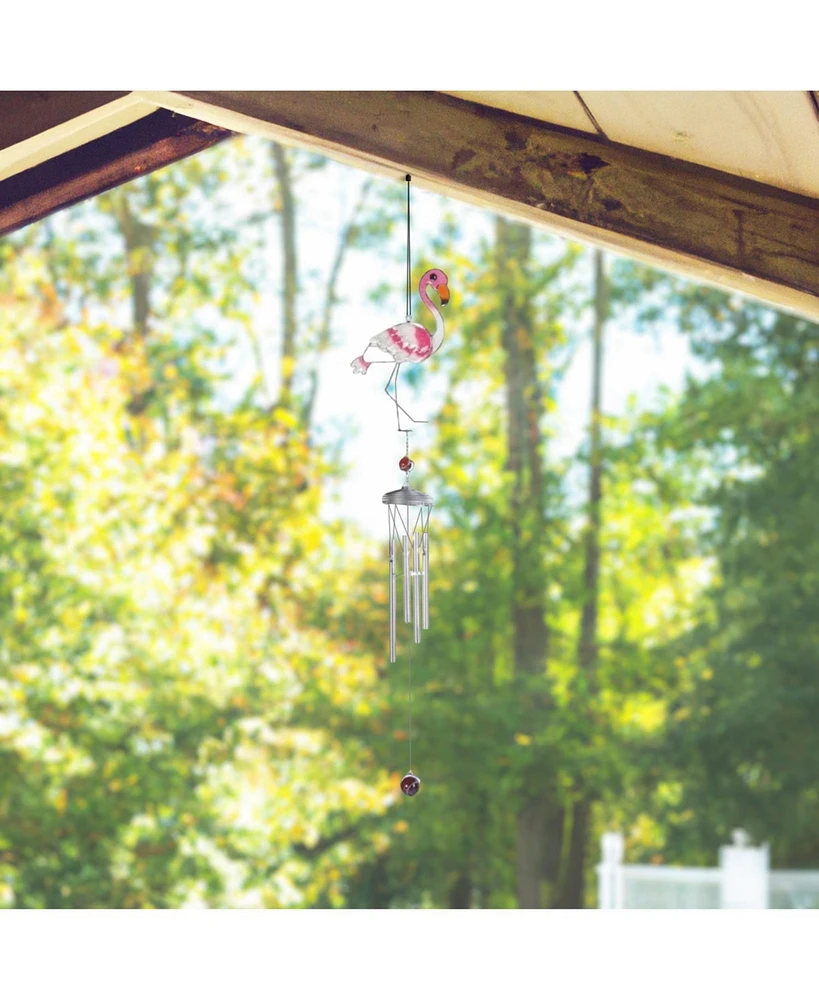 Fc Design 35"Long Flamingo Suncatcher Wind Chime with Silver Gem Home Decor Perfect Gift for House Warming, Holidays and Birthdays