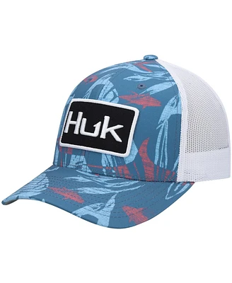 Men's Huk Blue Ocean Palm Trucker Logo Snapback Hat